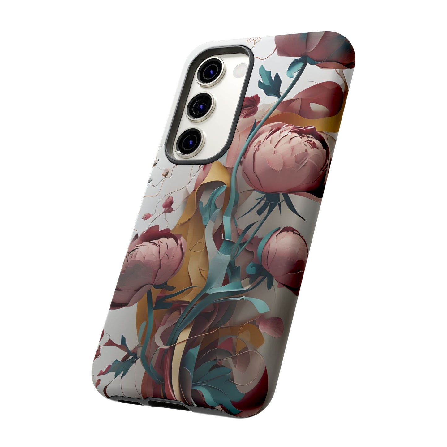 Blushing Peony Veil - Elegant Painterly Floral Samsung Galaxy Tough Phone Case - Soft Blush & Teal Peony Design