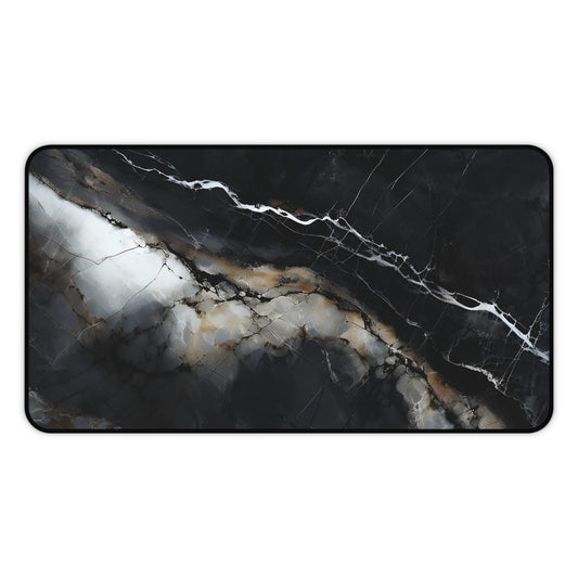 Obsidian Vein designer desk mat featuring black marble pattern with bold white veining
