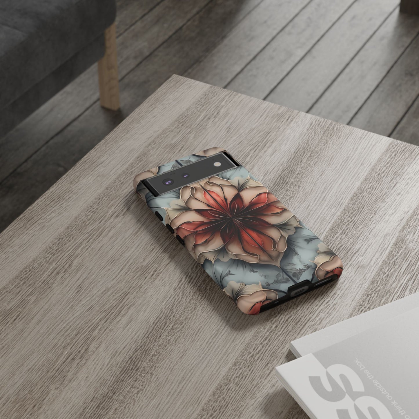 Ember Bloom - Kaleidoscope Collection Artistic Floral - Google Pixel Tough Phone Case - Fiery Symmetrical Design