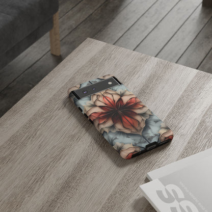 Ember Bloom - Kaleidoscope Collection Artistic Floral - Google Pixel Tough Phone Case - Fiery Symmetrical Design