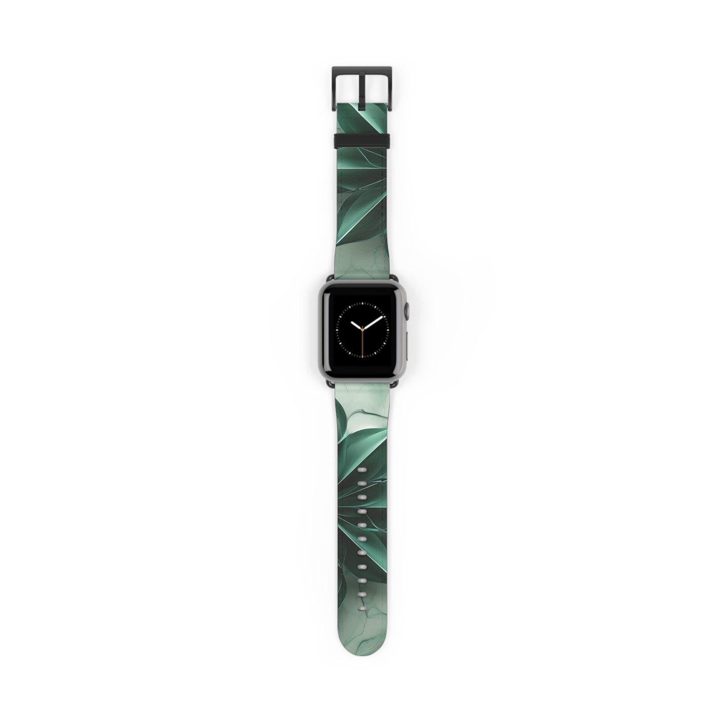 Emerald Bloom Apple Watch band with watch face featuring deep emerald, green botanical artwork