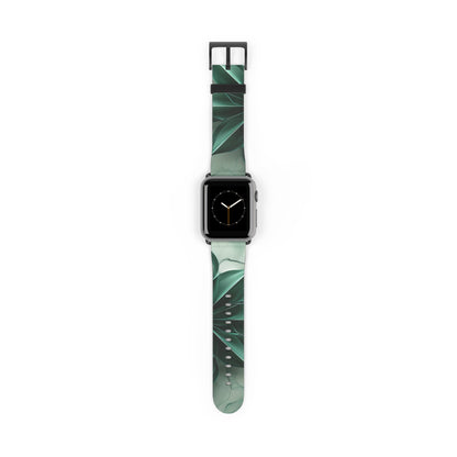 Emerald Bloom Apple Watch band with watch face featuring deep emerald, green botanical artwork