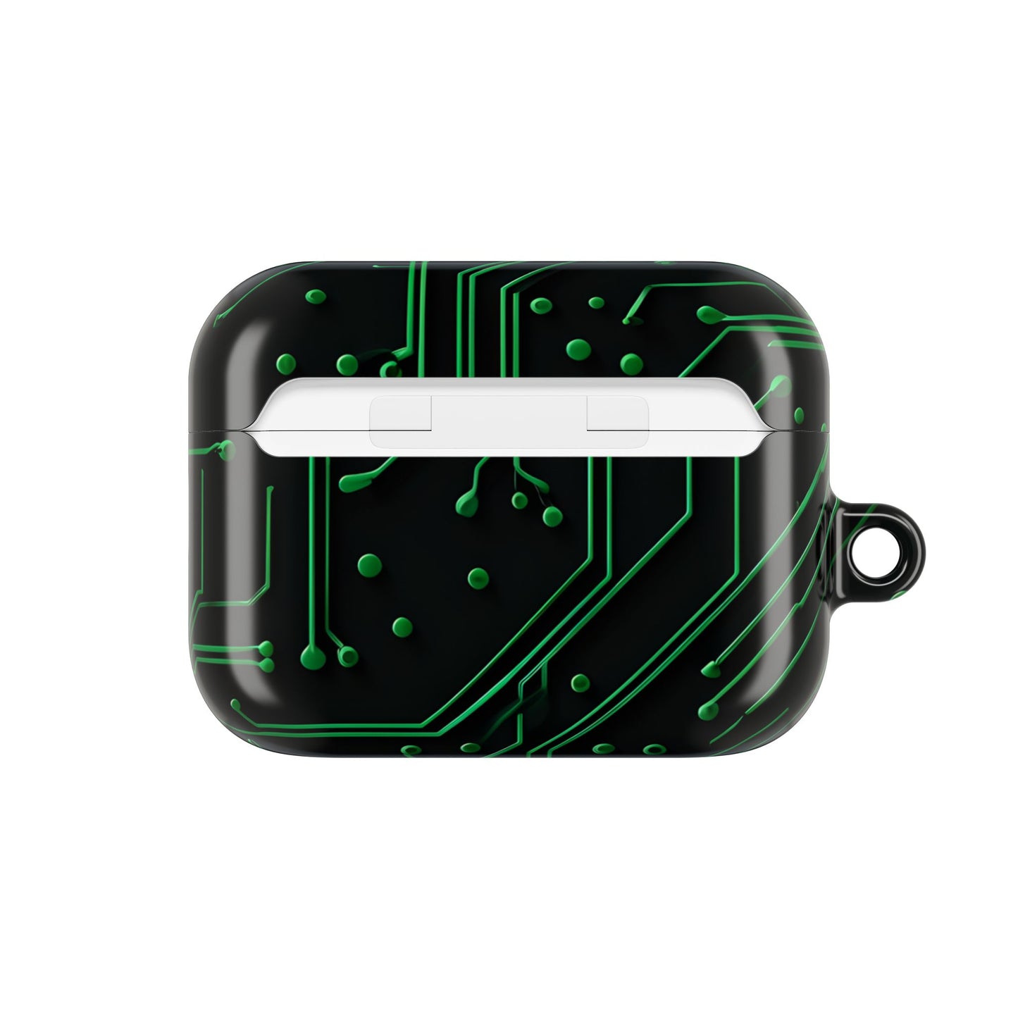 Green Circuit Grid AirPods case back view showing green circuit board grid design