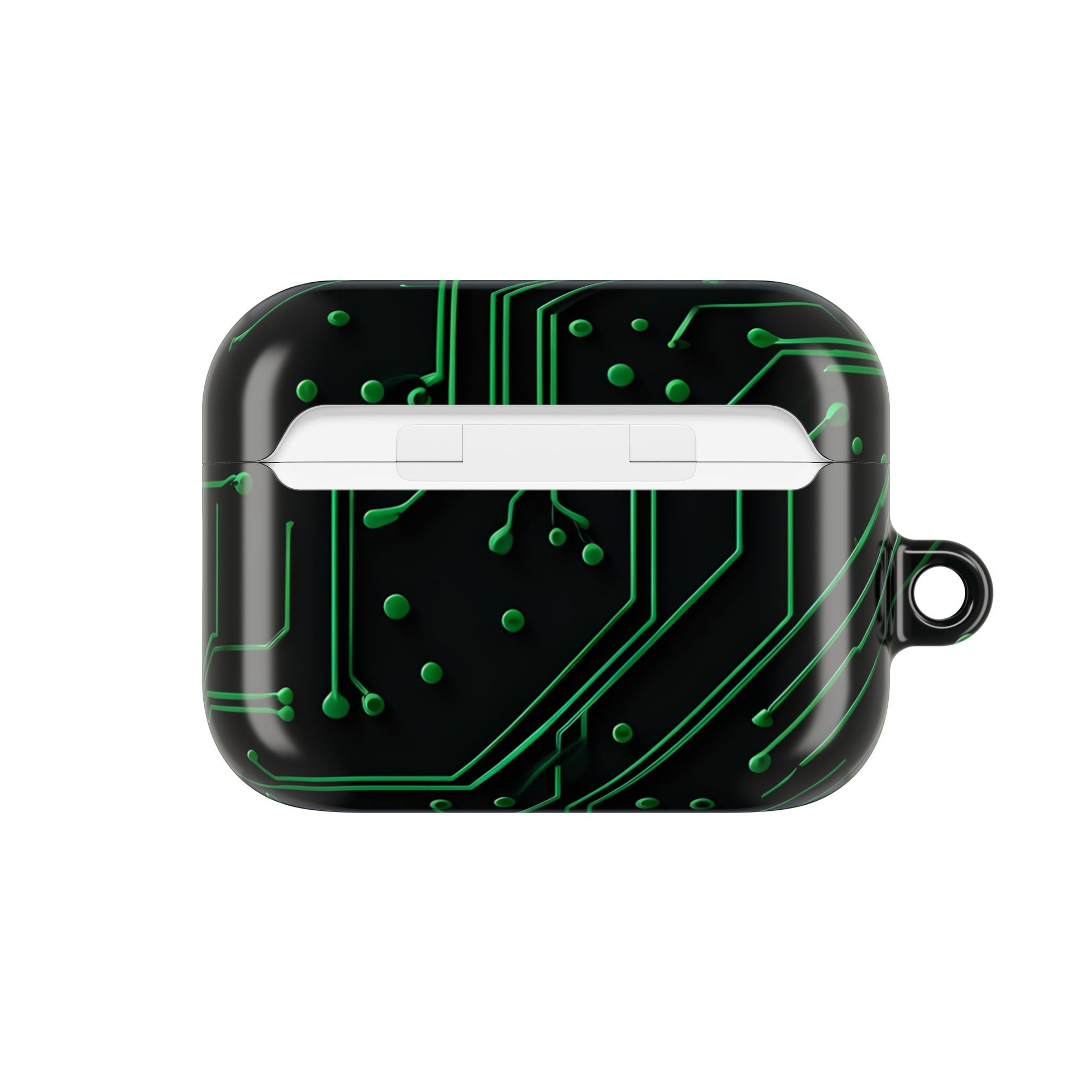 Green Circuit Grid AirPods case back view showing green circuit board grid design