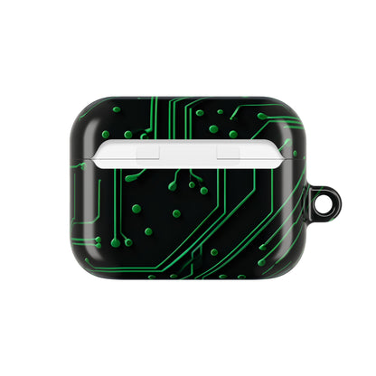 Green Circuit Grid AirPods case back view showing green circuit board grid design