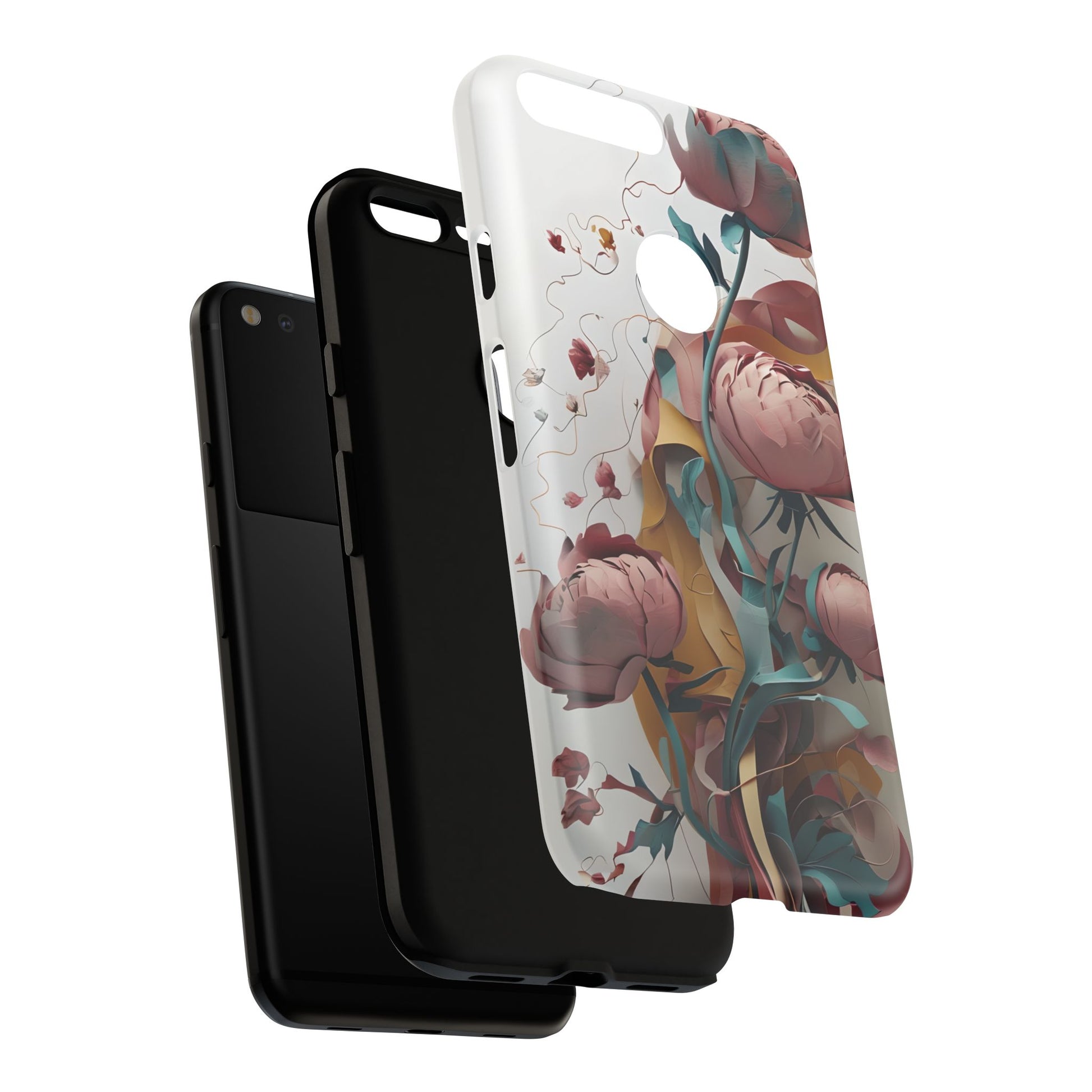 Blushing Peony Veil - Elegant Painterly Floral Google Pixel XL Tough Phone Case - Soft Blush & Teal Peony Design