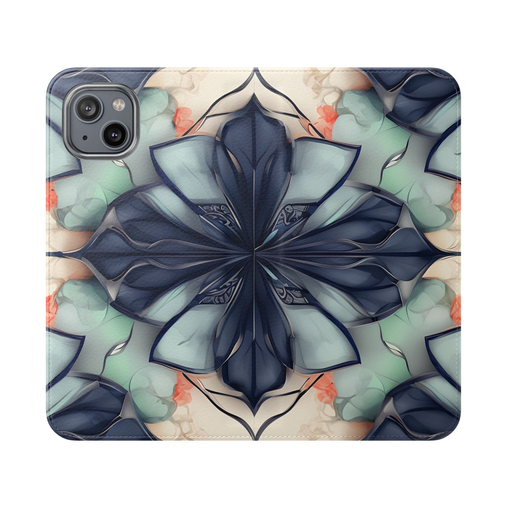 Midnight Mosaic - Abstract Floral Flip Phone Case for iPhone 14 Plus