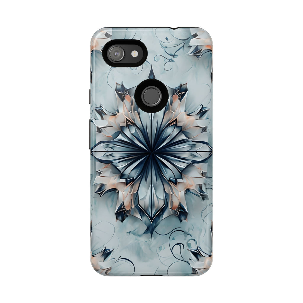 Indigo Mirage - Artistic Kaleidoscope Collection Artistic Floral - Google Pixel 3a XL Tough Phone Case - Bold Indigo Symmetrical Design