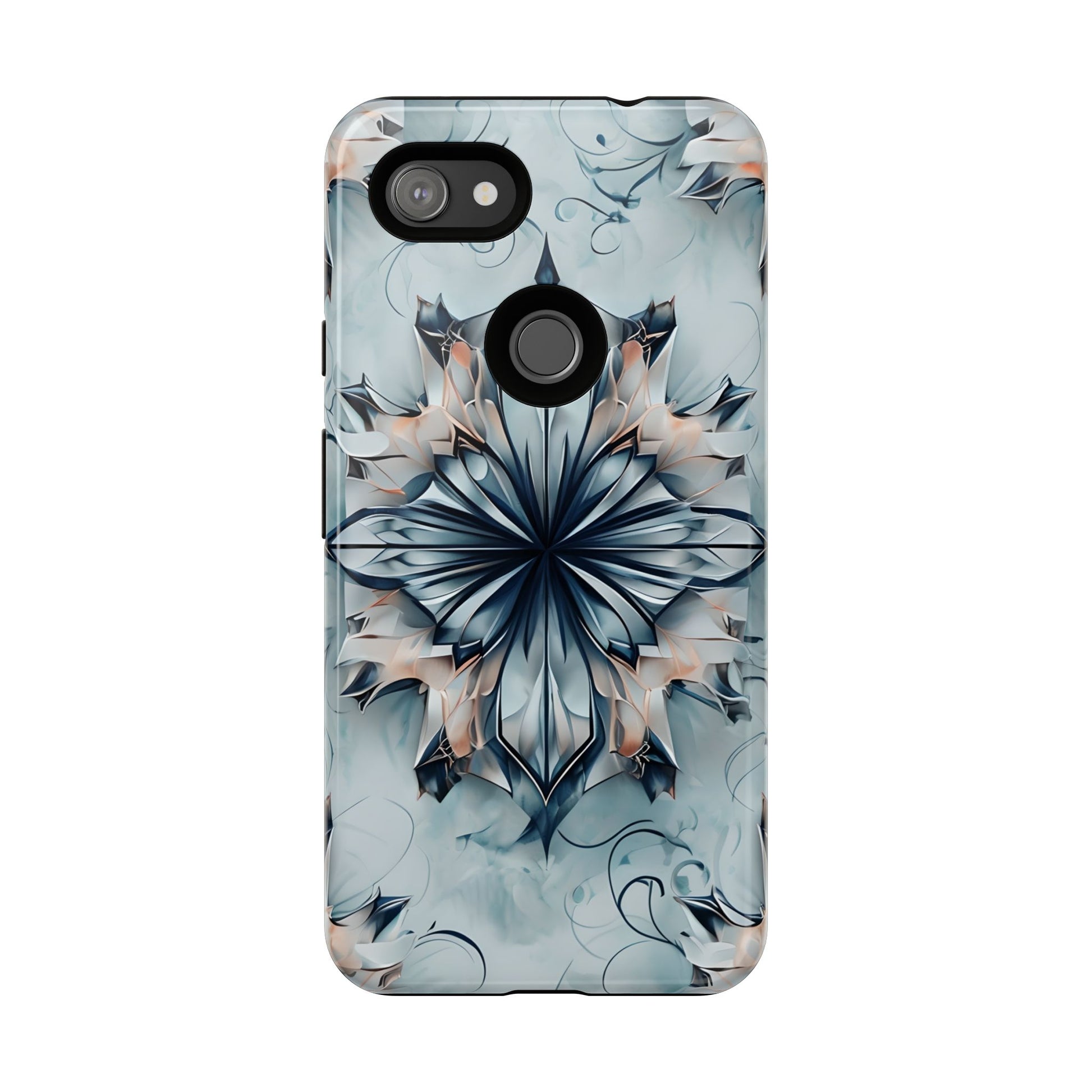 Indigo Mirage - Artistic Kaleidoscope Collection Artistic Floral - Google Pixel 3a XL Tough Phone Case - Bold Indigo Symmetrical Design