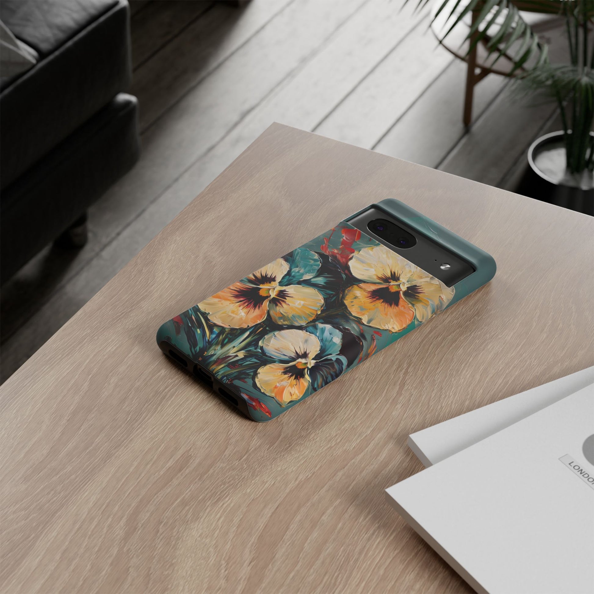 Golden Pansy Cascade Tough Case for Google Pixel 7 - Floral Artistic Shockproof Cover, Elegant Protective Phone Case