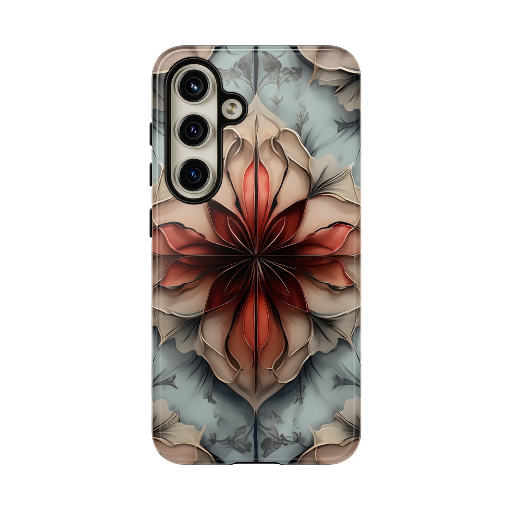 Ember Bloom - Kaleidoscope Collection Artistic Floral - Samsung Galaxy S24 Tough Phone Case - Fiery Symmetrical Design
