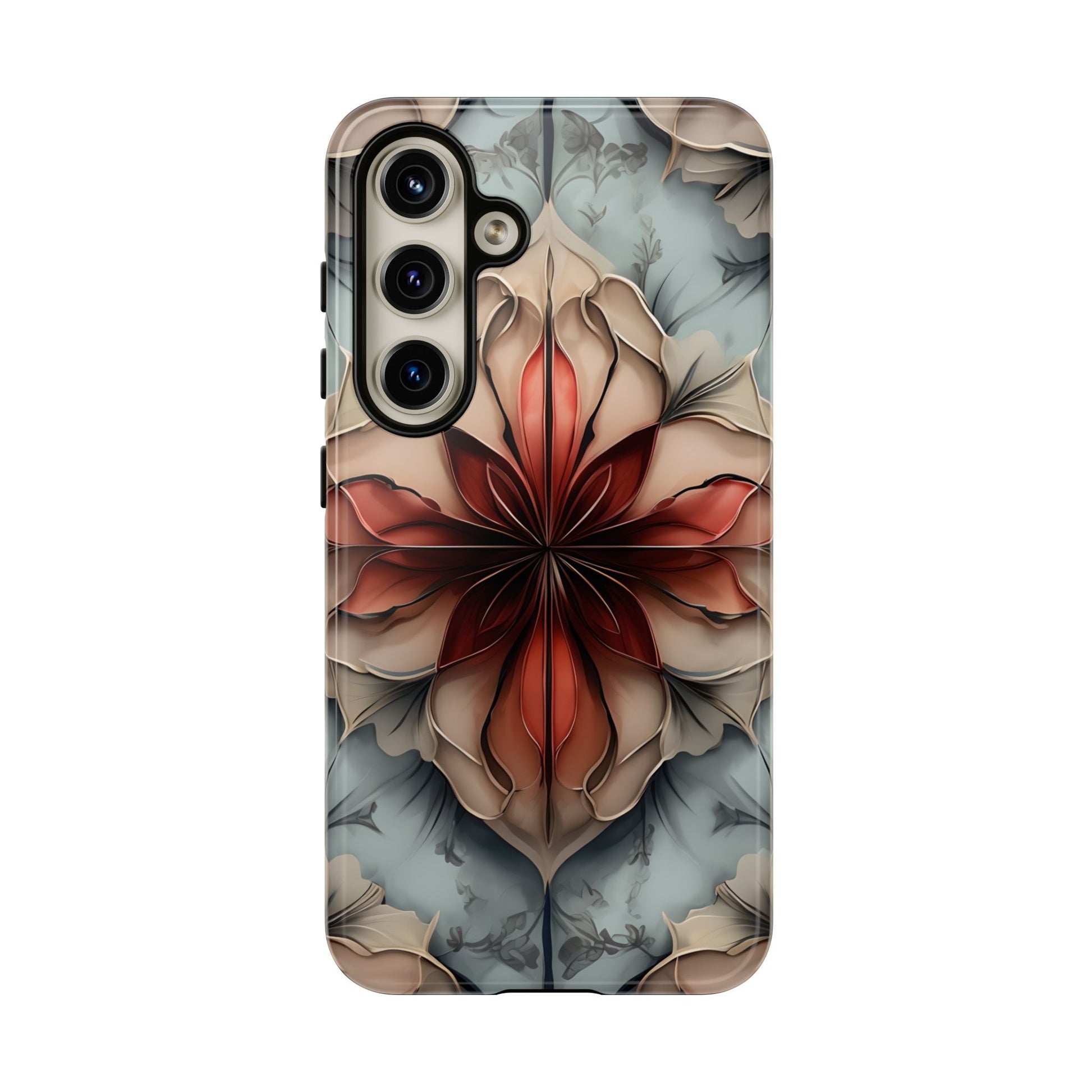 Ember Bloom - Kaleidoscope Collection Artistic Floral - Samsung Galaxy S24 Tough Phone Case - Fiery Symmetrical Design