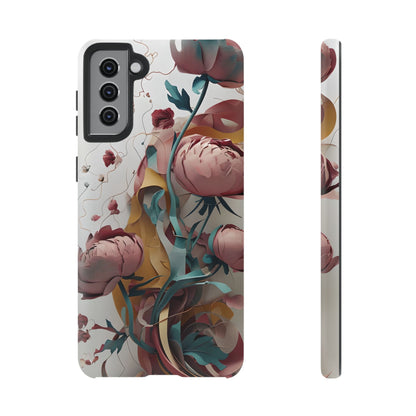Blushing Peony Veil - Elegant Painterly Floral Samsung Galaxy Tough Phone Case - Soft Blush & Teal Peony Design