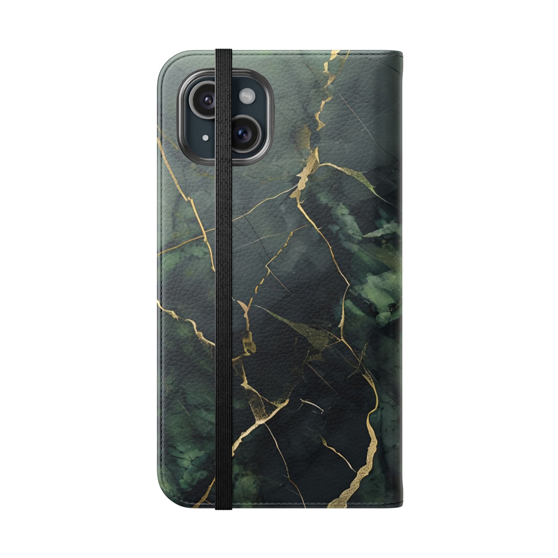 Verdant Vein - Green Marble Design Wallet Phone Case for iPhone 15 Plus