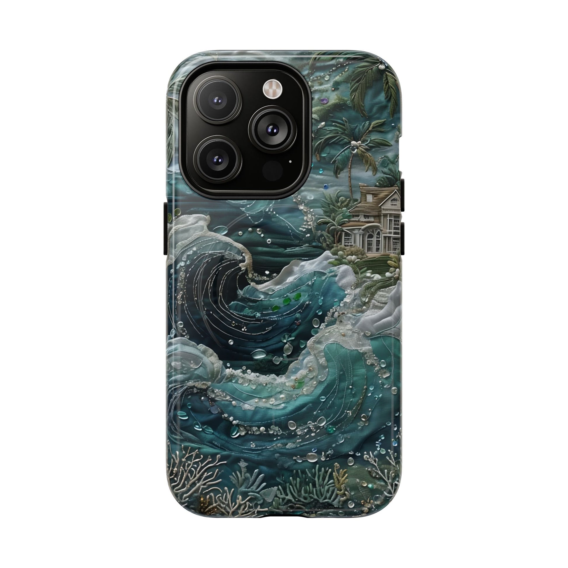 Tropical Midnight Wave - Artistic Ocean iPhone 14 Pro MagSafe Phone Case - Dramatic Blue Wave Design
