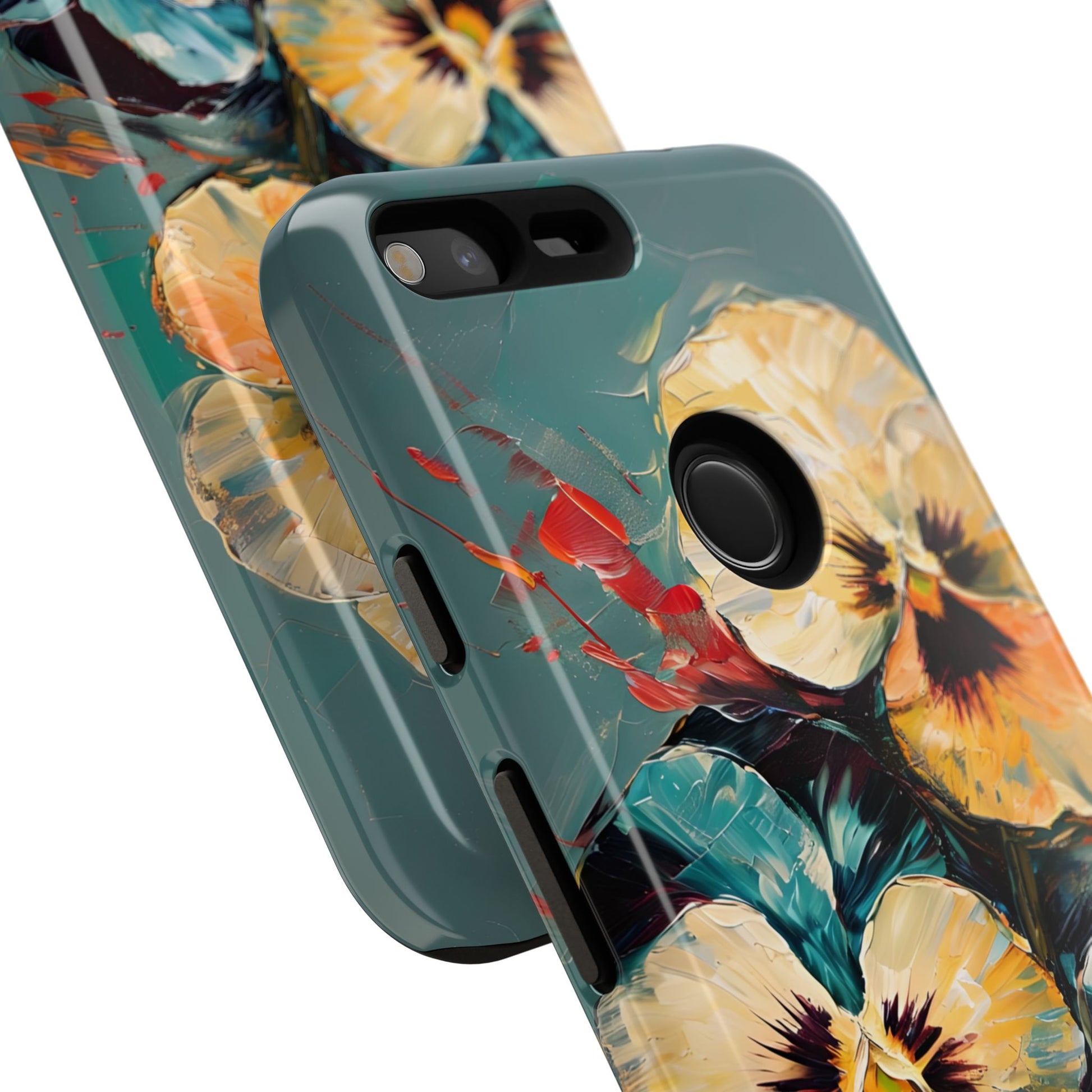 Golden Pansy Cascade Tough Case for Google Pixel XL - Floral Artistic Shockproof Cover, Elegant Protective Phone Case
