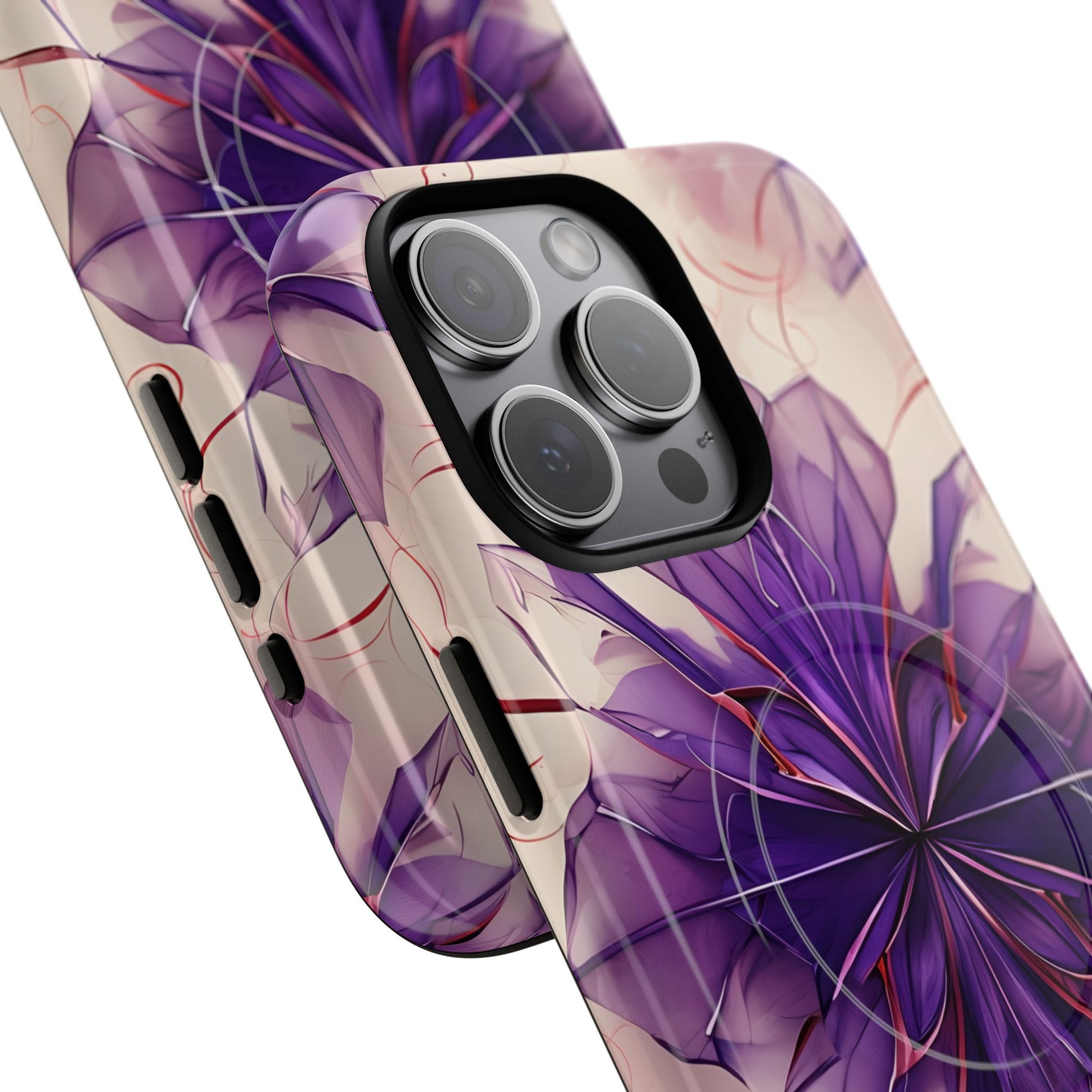 Violet Reverie - Kaleidoscope Collection Artistic Floral Burst - iPhone 15 Pro Max MagSafe Phone Case - Bold Purple Symmetrical Design