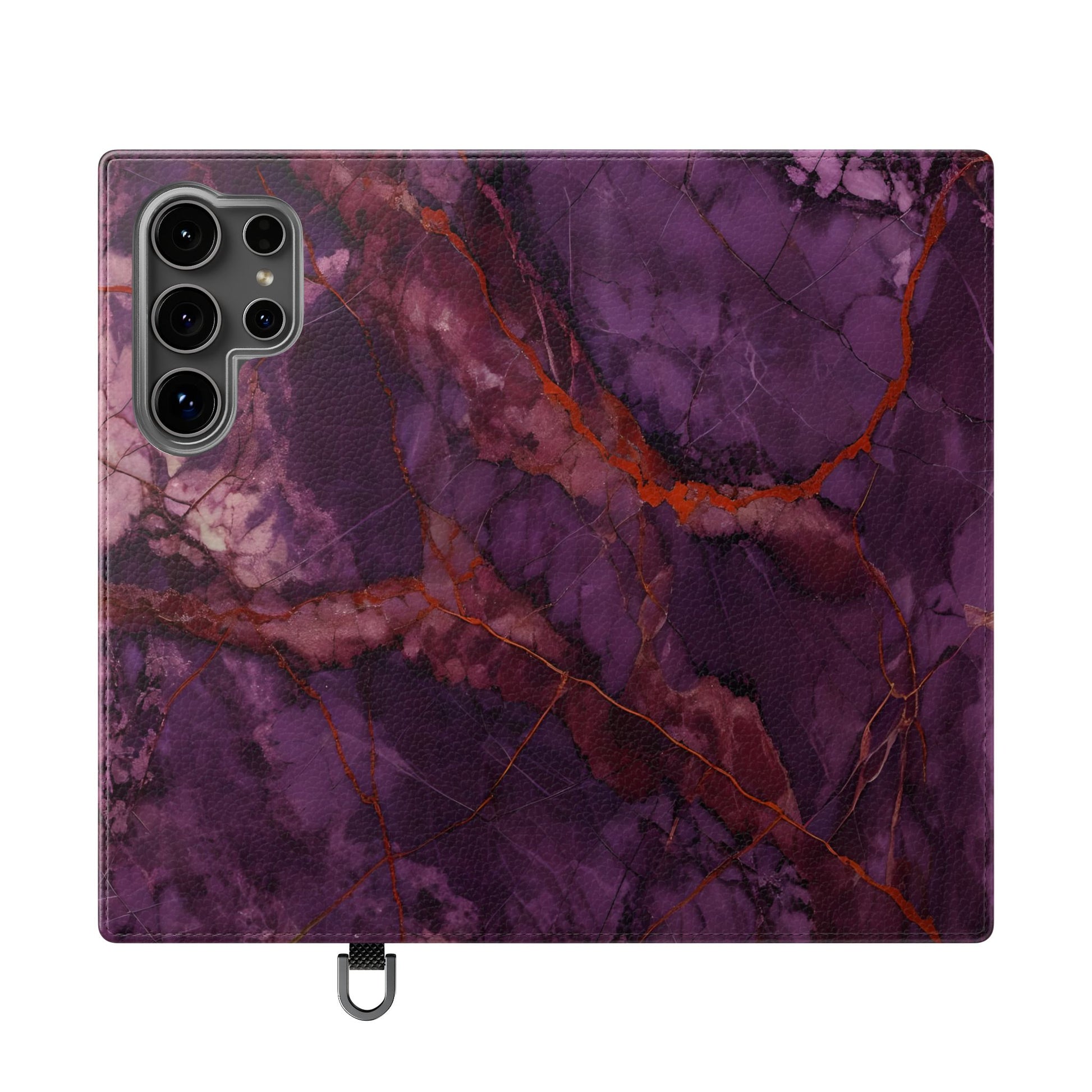 Amethyst Current Wallet Phone Case - Elegant Purple Marble Flip Cover for Samsung Galaxy S24 Ultra