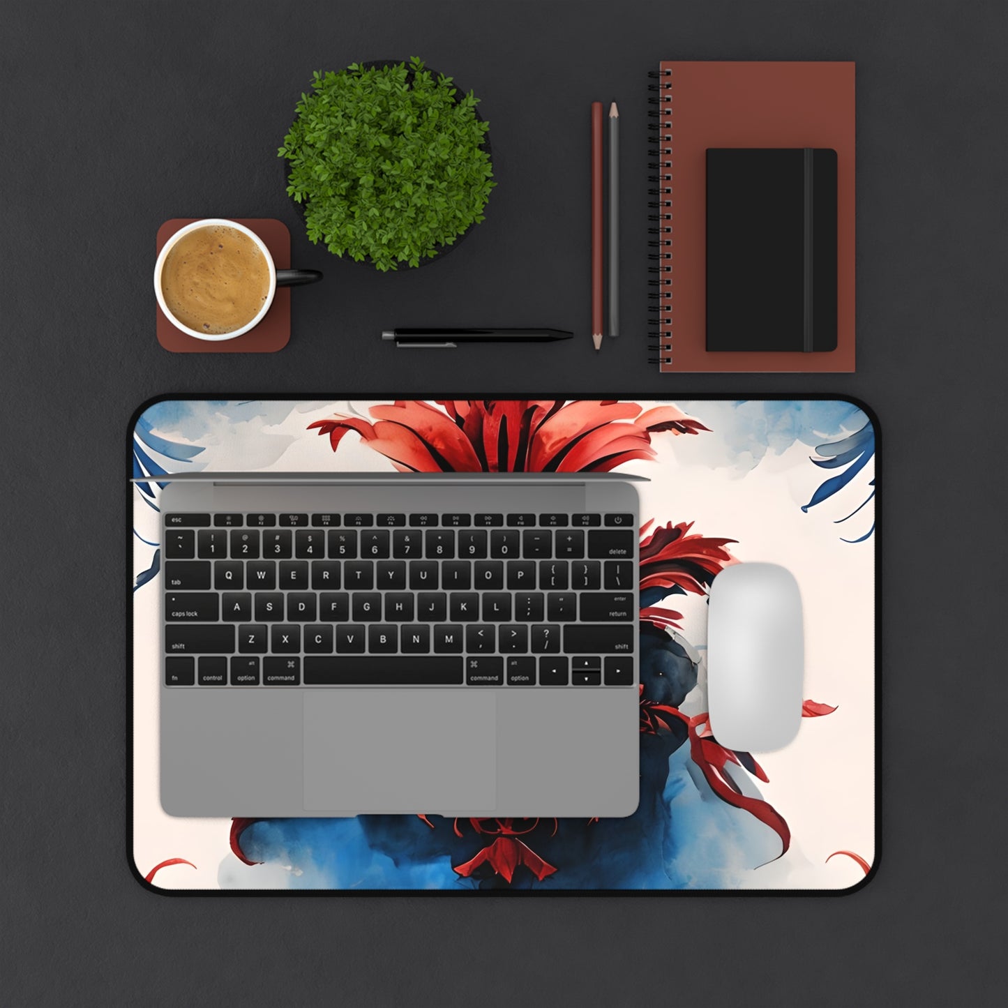 Crimson Plume Desk Mat - Premium Office Desk Pad, 3 Sizes Available, Artistic Workspace Protection