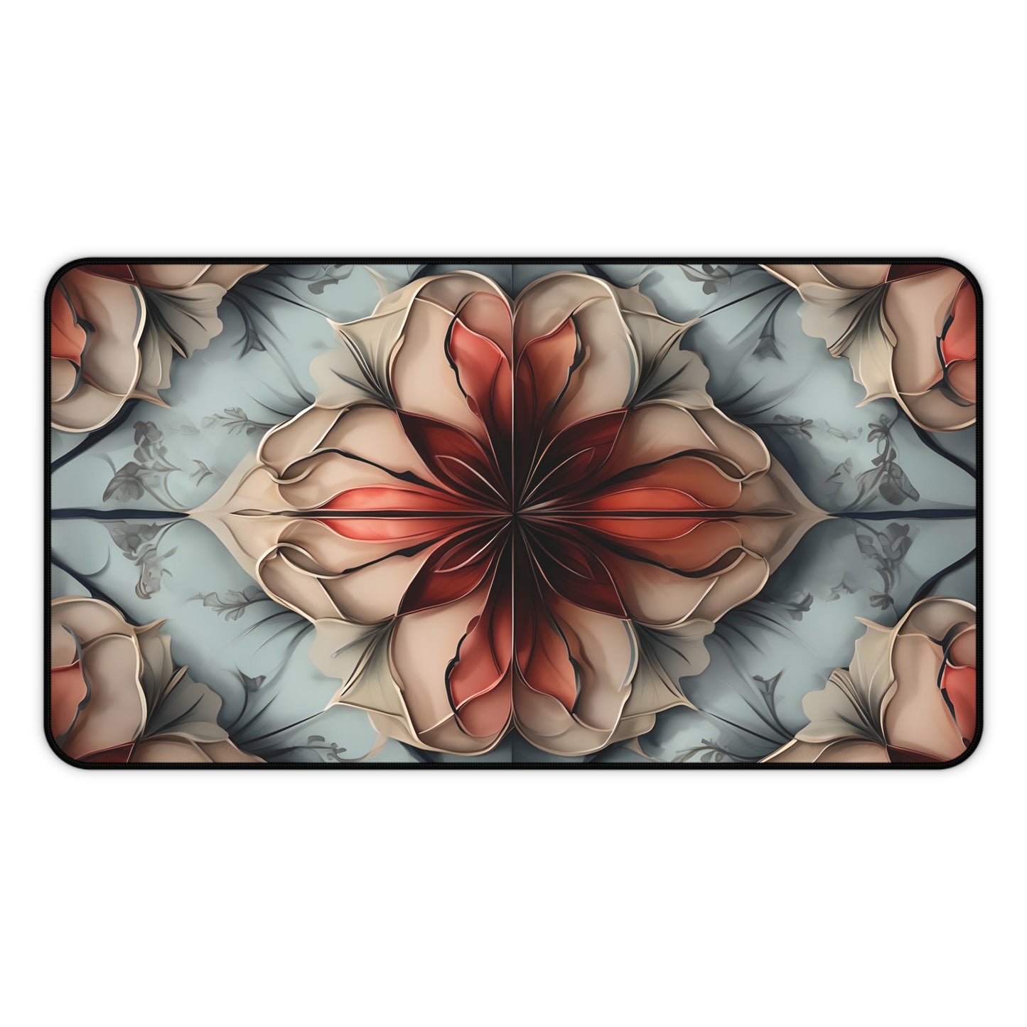 Ember Bloom desk mat featuring bold red floral bloom artwork