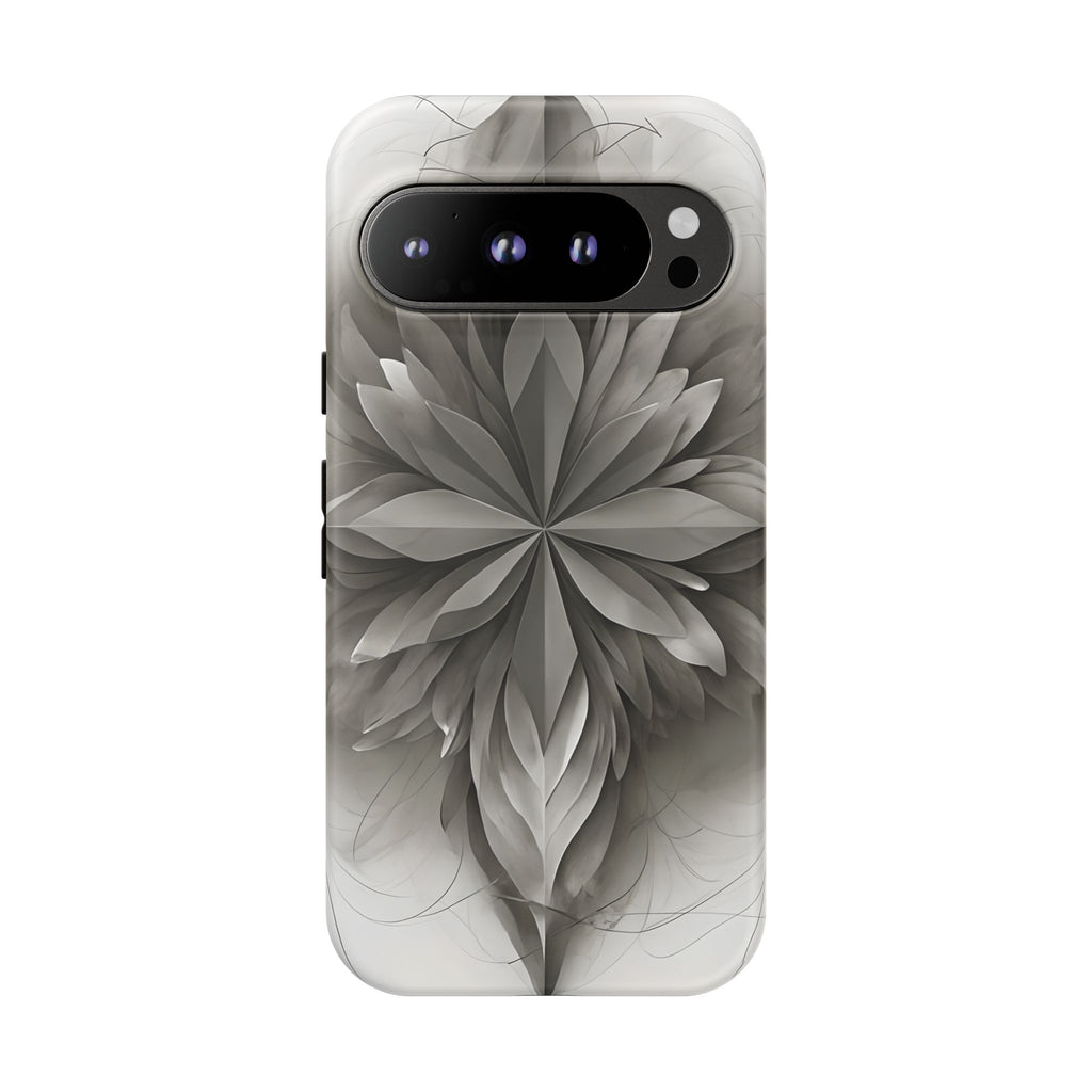 Silver Lotus - Elegant Monochrome Floral Google Pixel 9 Pro Tough Phone Case - Modern Lotus Design