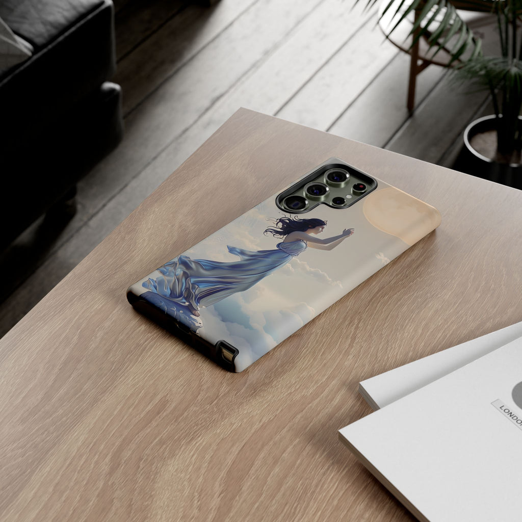 Moonlit Ascend - Ethereal Celestial Art Samsung Galaxy S23 Ultra Tough Phone Case - Dreamy Night Sky & Floating Woman Design