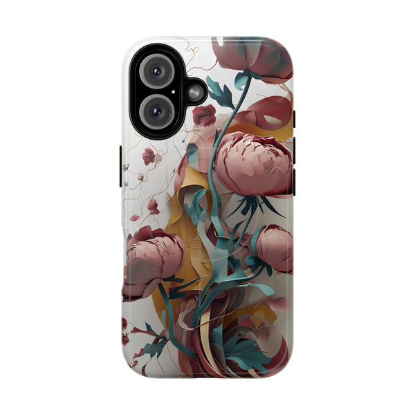 Blushing Peony Veil - Elegant Painterly Floral iPhone 16 MagSafe Phone Case - Soft Blush & Teal Peony Design