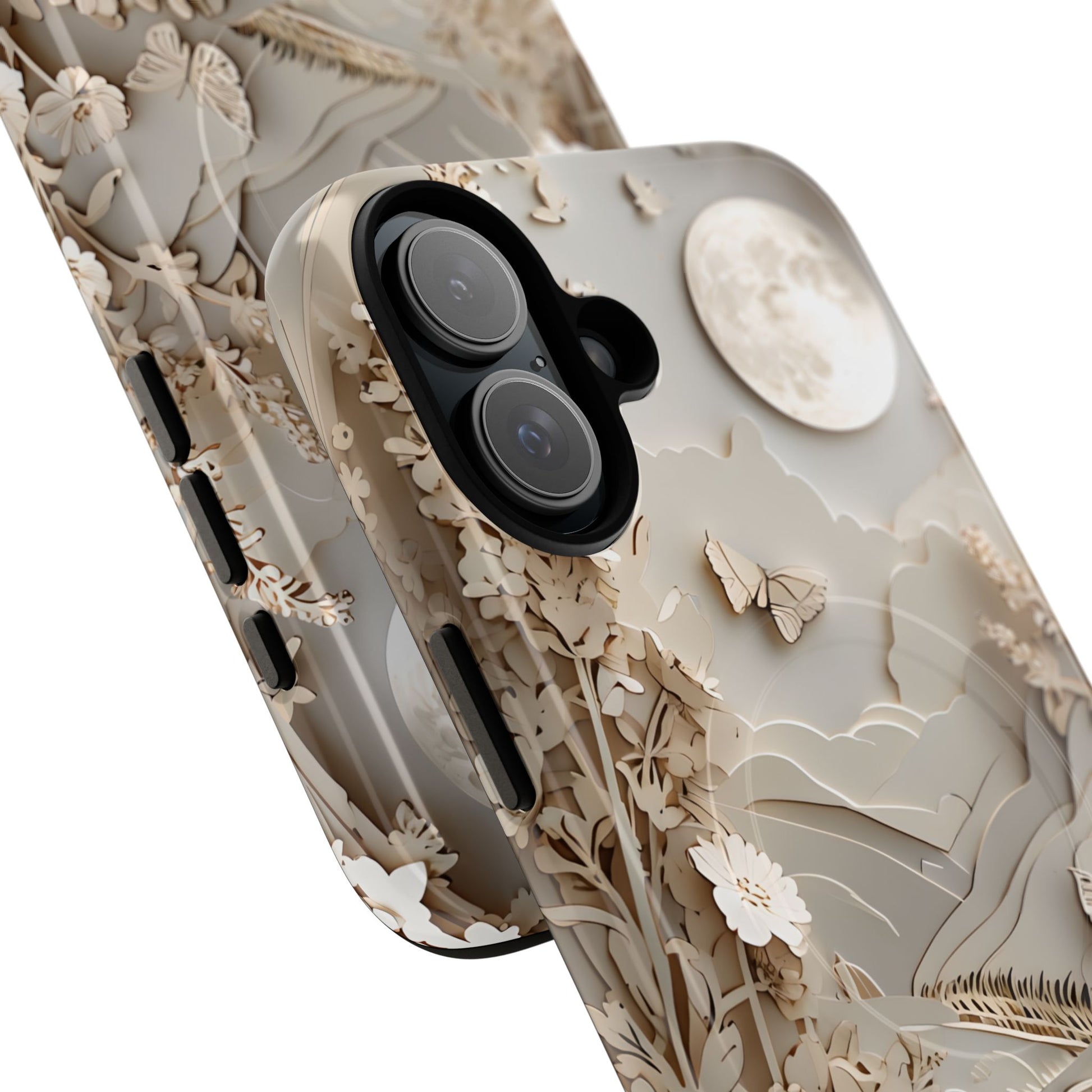 Moonlit Garden - Elegant Neutral Floral iPhone 16 Plus MagSafe Phone Case - Painterly Botanical & Moon Design