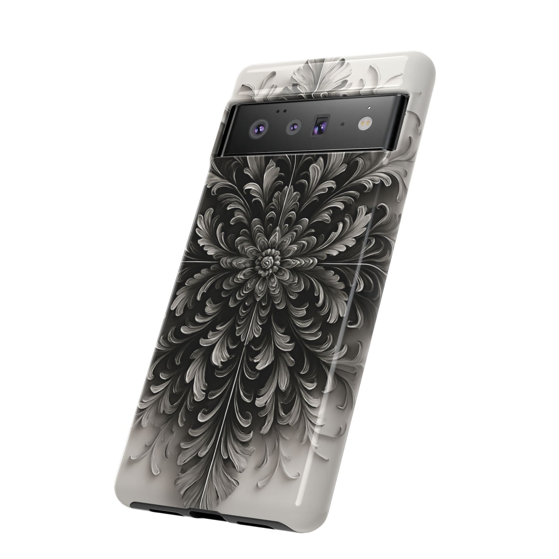 Obsidian Bloom - Elegant Black & White Google Pixel 6 Pro Tough Phone Case - Intricate Mandala Flower Design