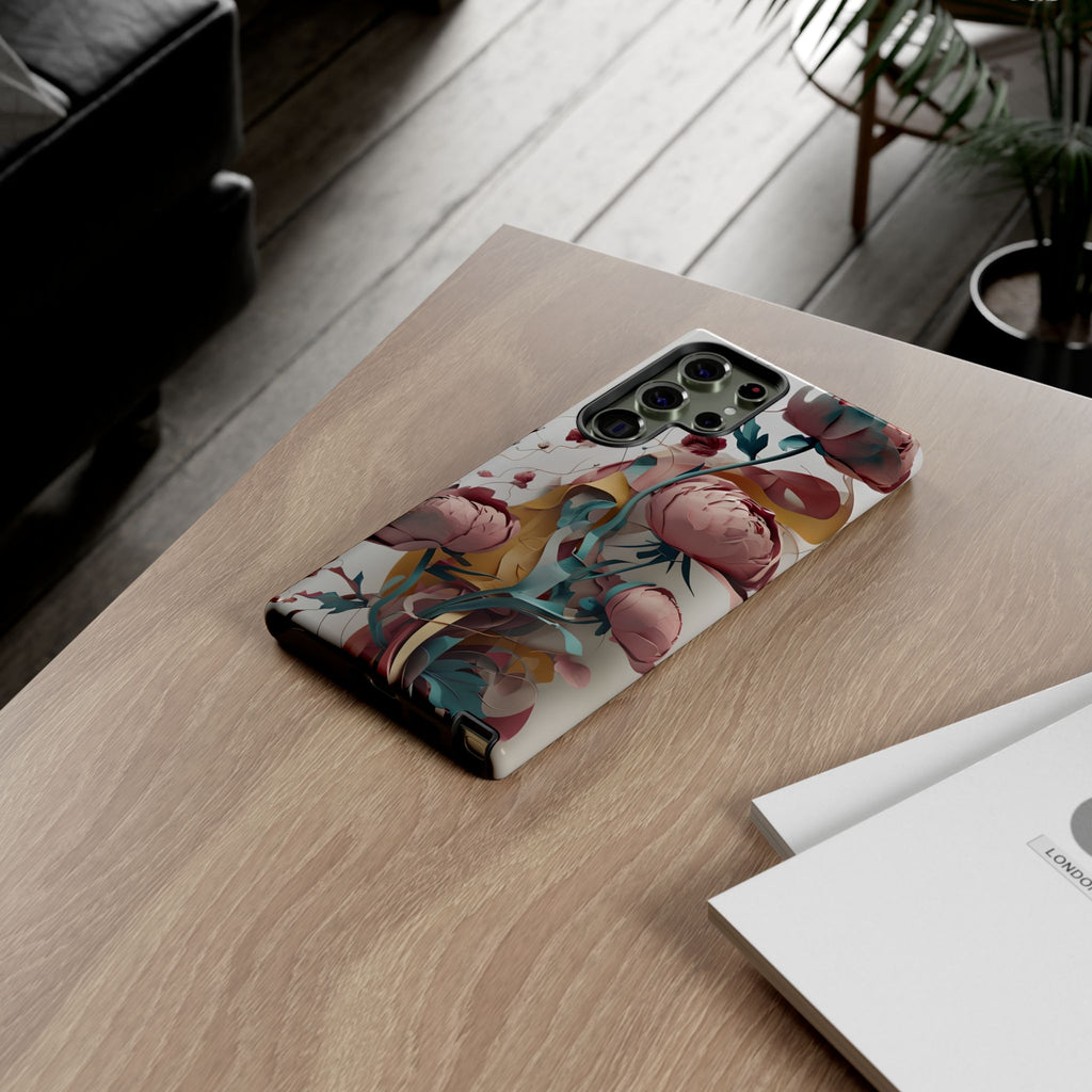 Blushing Peony Veil - Elegant Painterly Floral Samsung Galaxy S23 Ultra Tough Phone Case - Soft Blush & Teal Peony Design