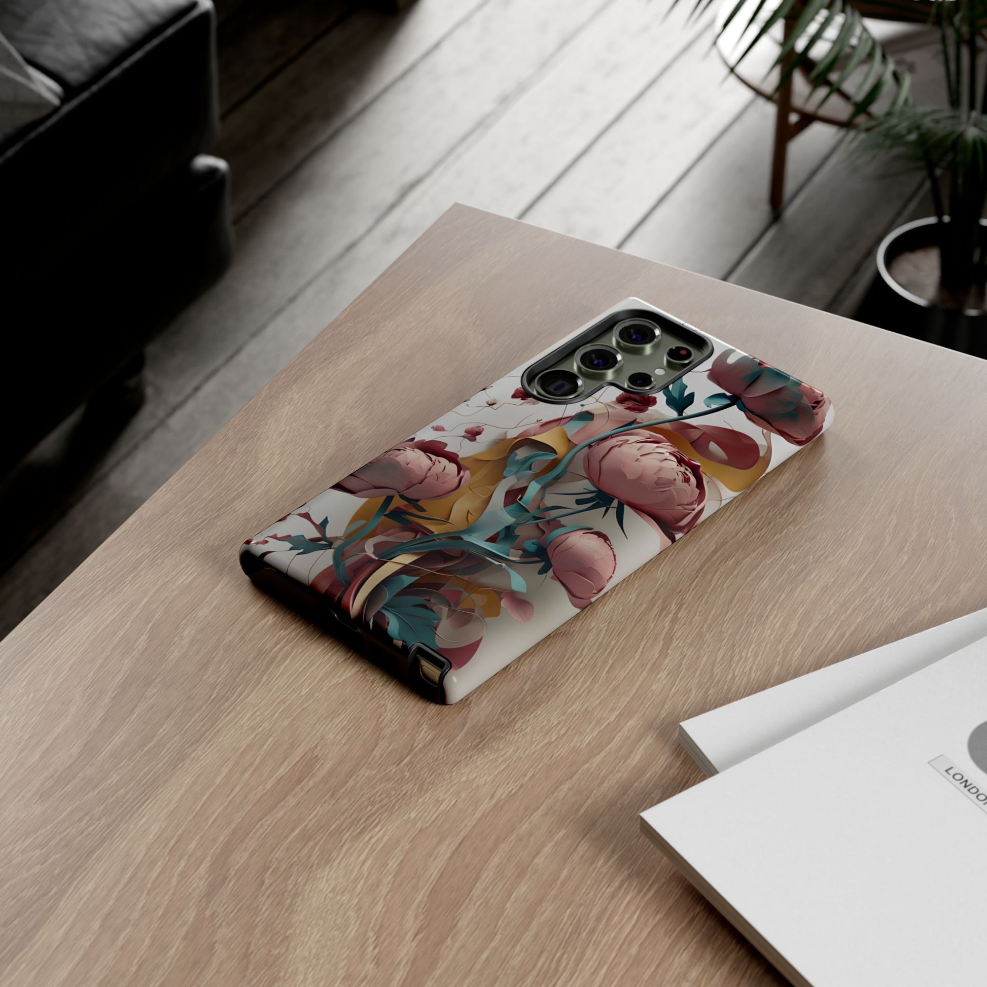 Blushing Peony Veil - Elegant Painterly Floral Samsung Galaxy S23 Ultra Tough Phone Case - Soft Blush & Teal Peony Design