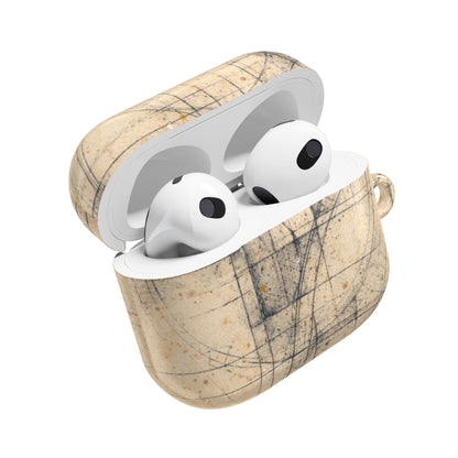 Architectural Parchment Blueprint AirPods Case - Minimalist Technical Sketch Design for Gen 1–4 & Pro