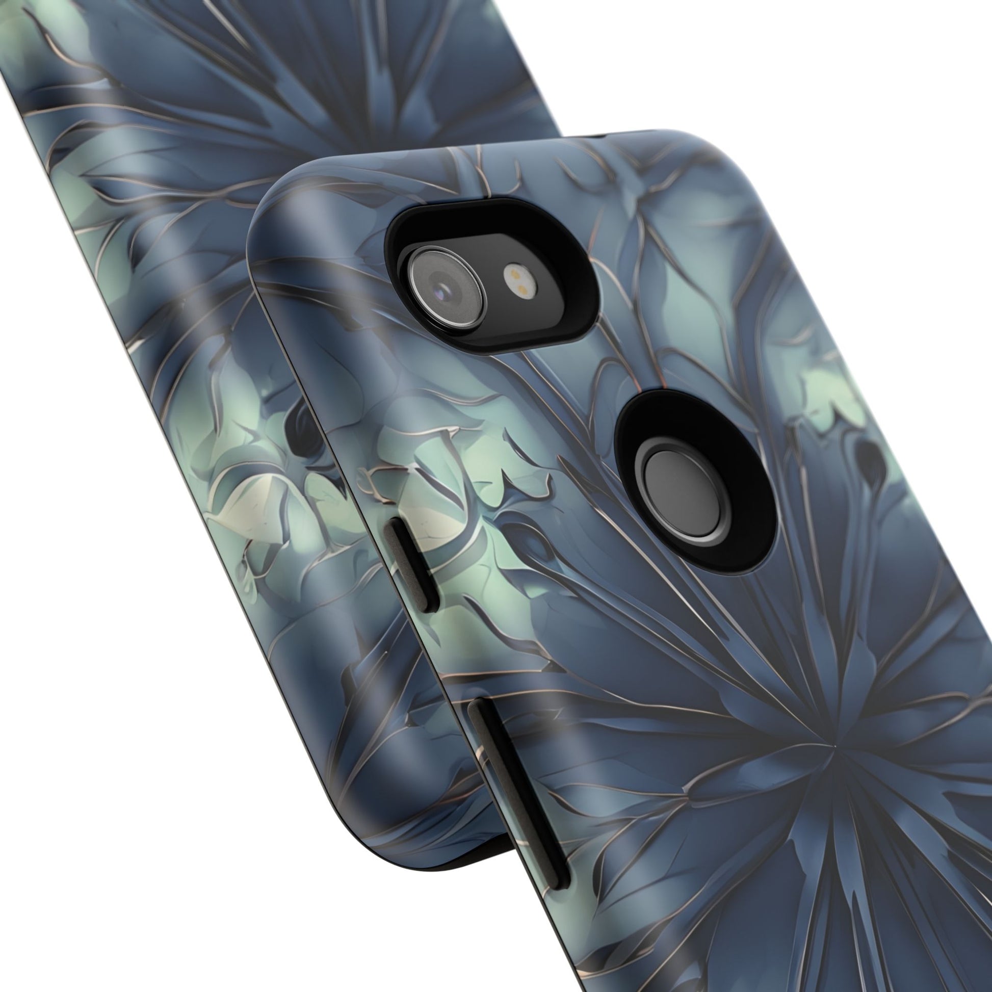 Indigo Mosaic - Artistic Kaleidoscope Collection Artistic Floral - Google Pixel 3a Tough Phone Case - Bold Blue Symmetrical Design
