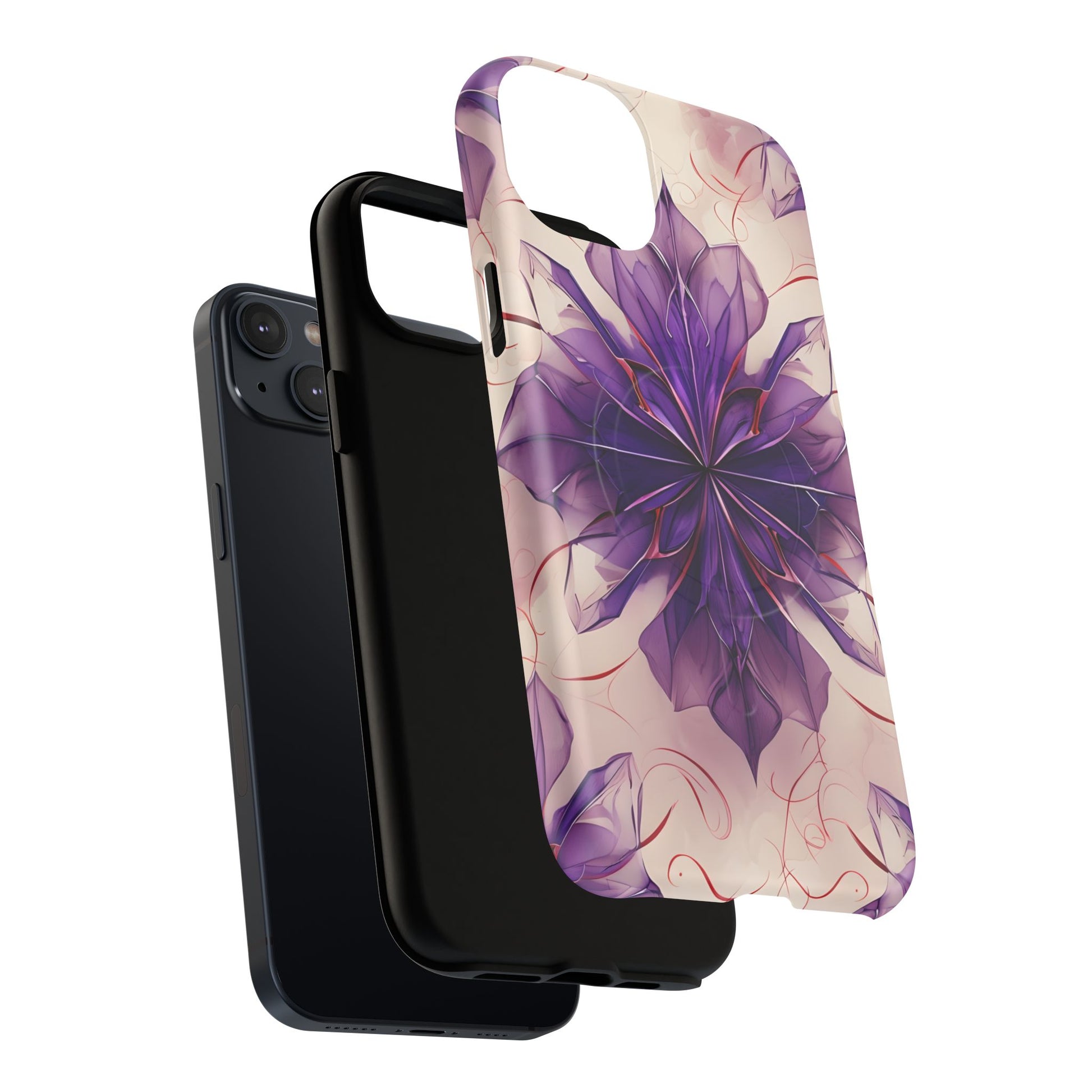 Violet Reverie - Kaleidoscope Collection Artistic Floral Burst - iPhone 14 Plus MagSafe Phone Case - Bold Purple Symmetrical Design
