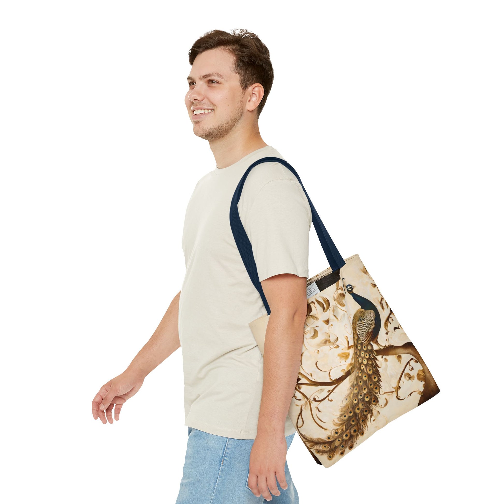 Golden Plumage Tote (16x16 & 18x18)- Elegant Cream and Gold Design, Reusable & Eco-Friendly