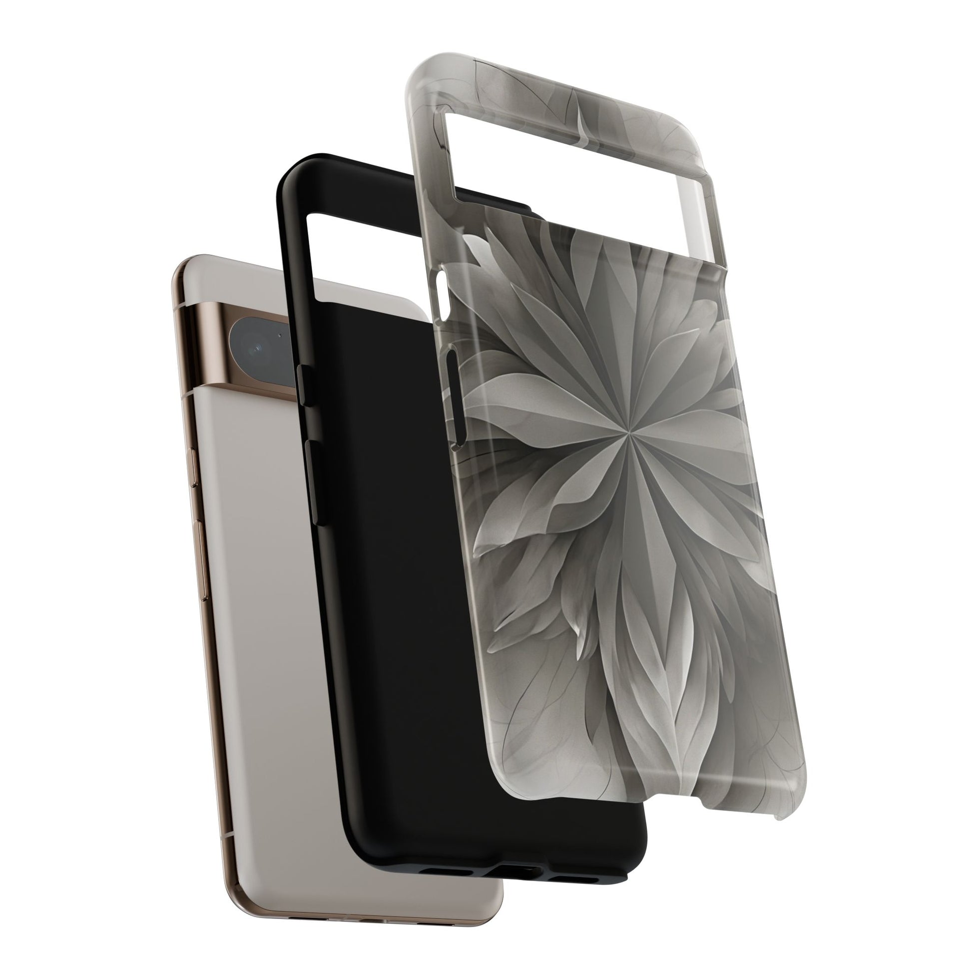 Silver Lotus shockproof dual layer Google Pixel phone case with silver lotus flower design