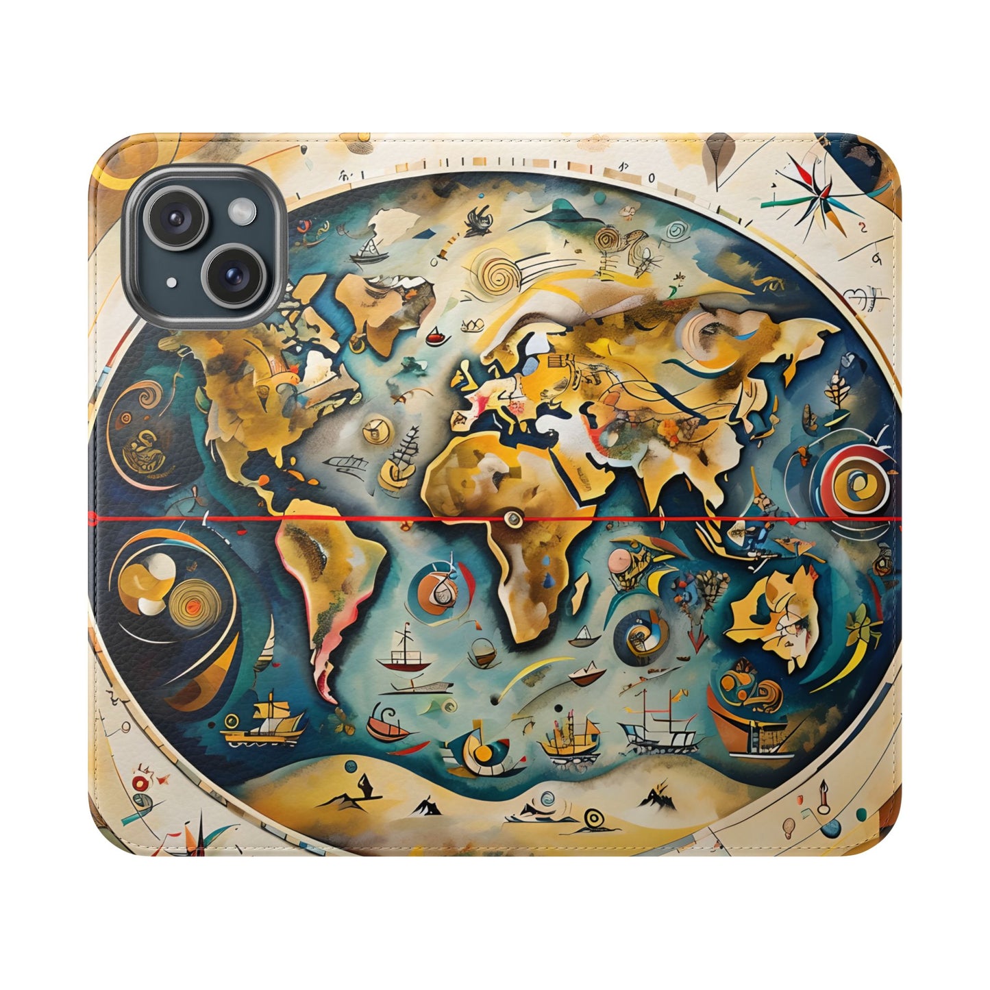 Celestial Map iPhone wallet flip phone case with vintage world map design