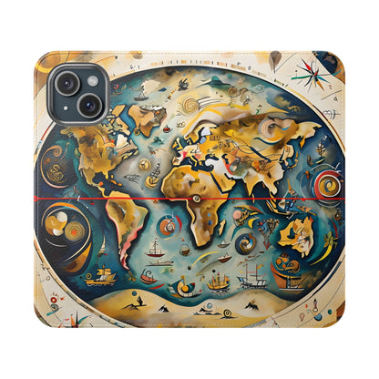Celestial Map iPhone wallet flip phone case with vintage world map design