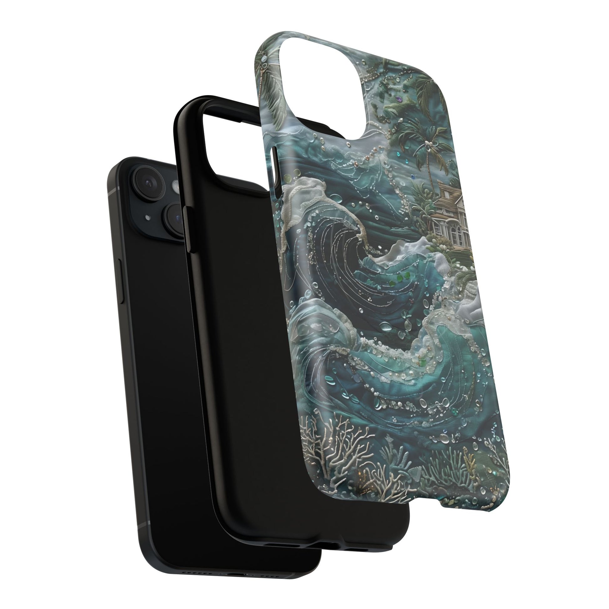 Tropical Midnight Wave - Artistic Ocean iPhone 15 Plus MagSafe Phone Case - Dramatic Blue Wave Design