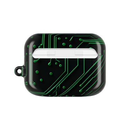 Green Circuit Grid AirPod Case - Green & Black Computer Design Earbud Cover for Gen 1, 2, 3, Pro Gen 1 & 2