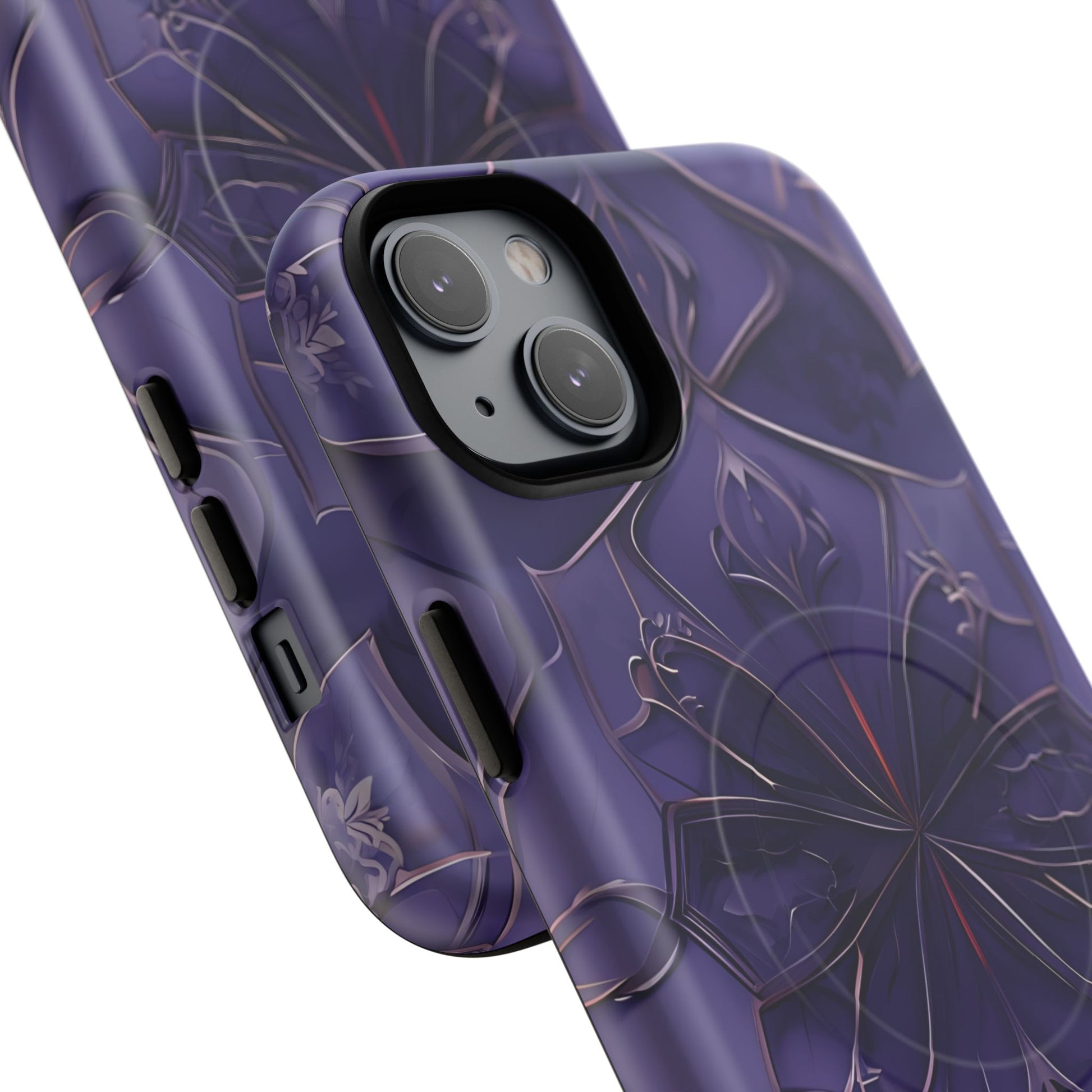 Violet Nebula - Kaleidoscope Collection Artistic Floral Burst - iPhone 14 Plus MagSafe Phone Case -Bold Purple Symmetrical Design