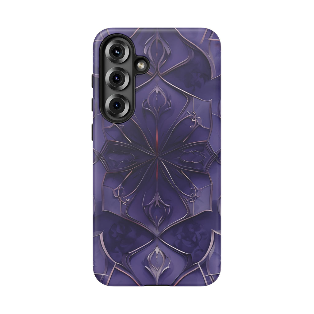 Violet Nebula - Kaleidoscope Collection Artistic Floral Burst - Samsung Galaxy S25 Plus Tough Phone Case - Bold Purple Symmetrical Design