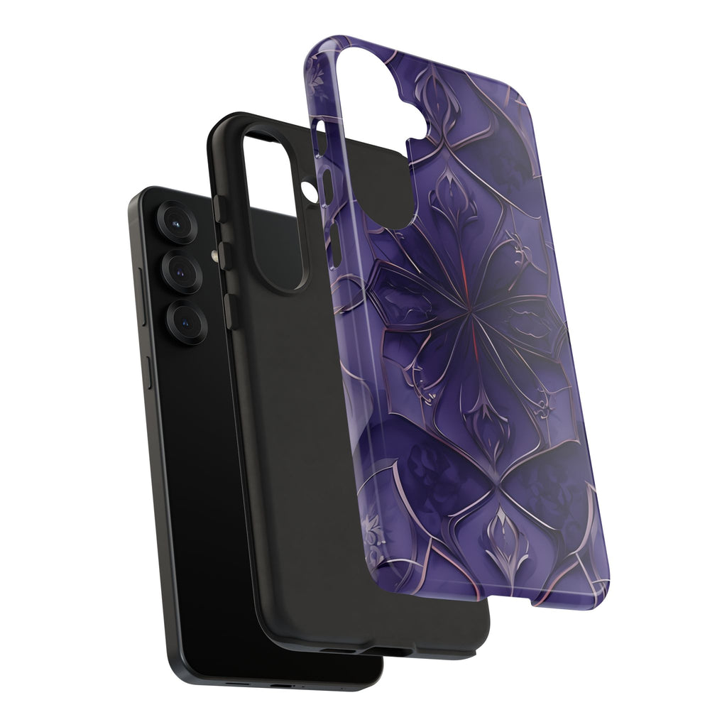 Violet Nebula - Kaleidoscope Collection Artistic Floral Burst - Samsung Galaxy S25 Plus Tough Phone Case - Bold Purple Symmetrical Design
