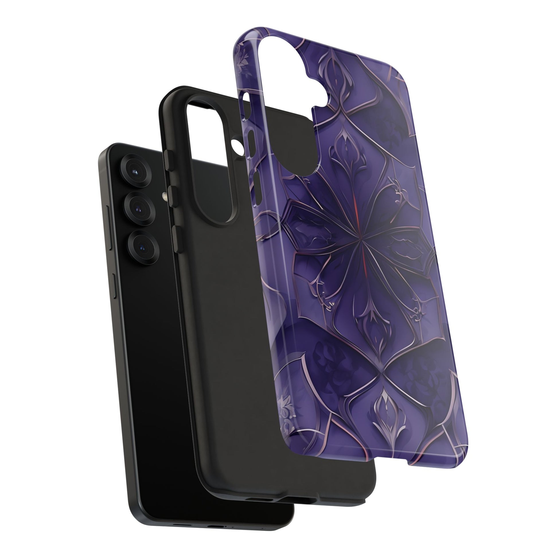 Violet Nebula - Kaleidoscope Collection Artistic Floral Burst - Samsung Galaxy S25 Plus Tough Phone Case - Bold Purple Symmetrical Design