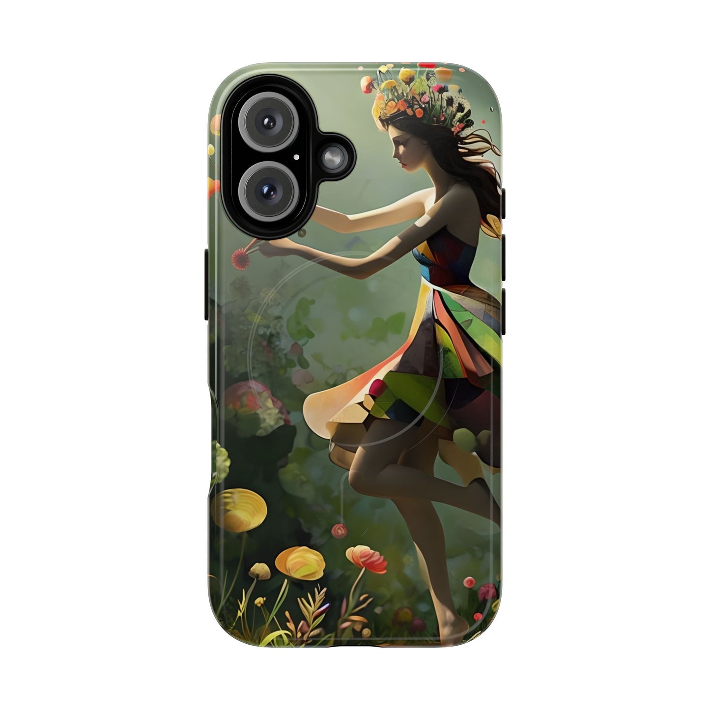 Dancing Wildflower Muse iPhone - Artistic Floral Fantasy Cover - MagSafe Compatible - Whimsical Nature-Inspired Protective Accessory