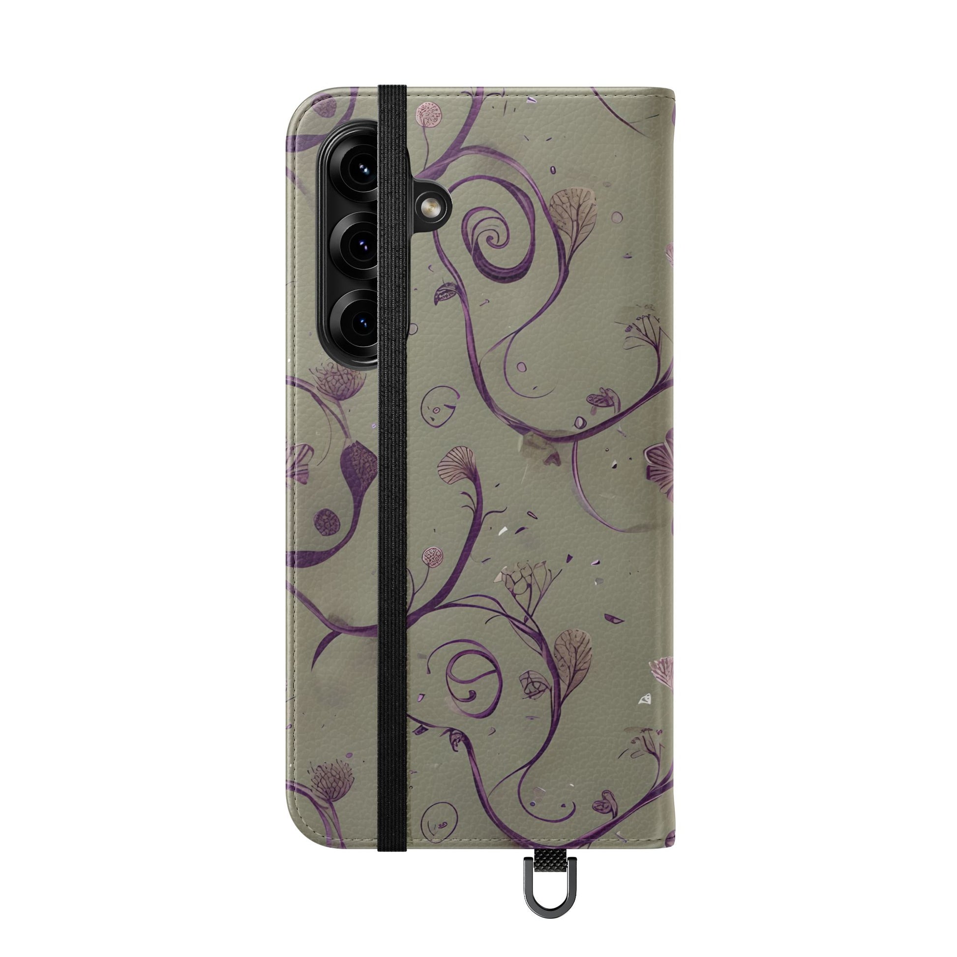 Twilight Thistle Bloom Wallet Phone Case - Elegant Purple Floral Vine Flip Cover for Samsung Galaxy S25 Plus