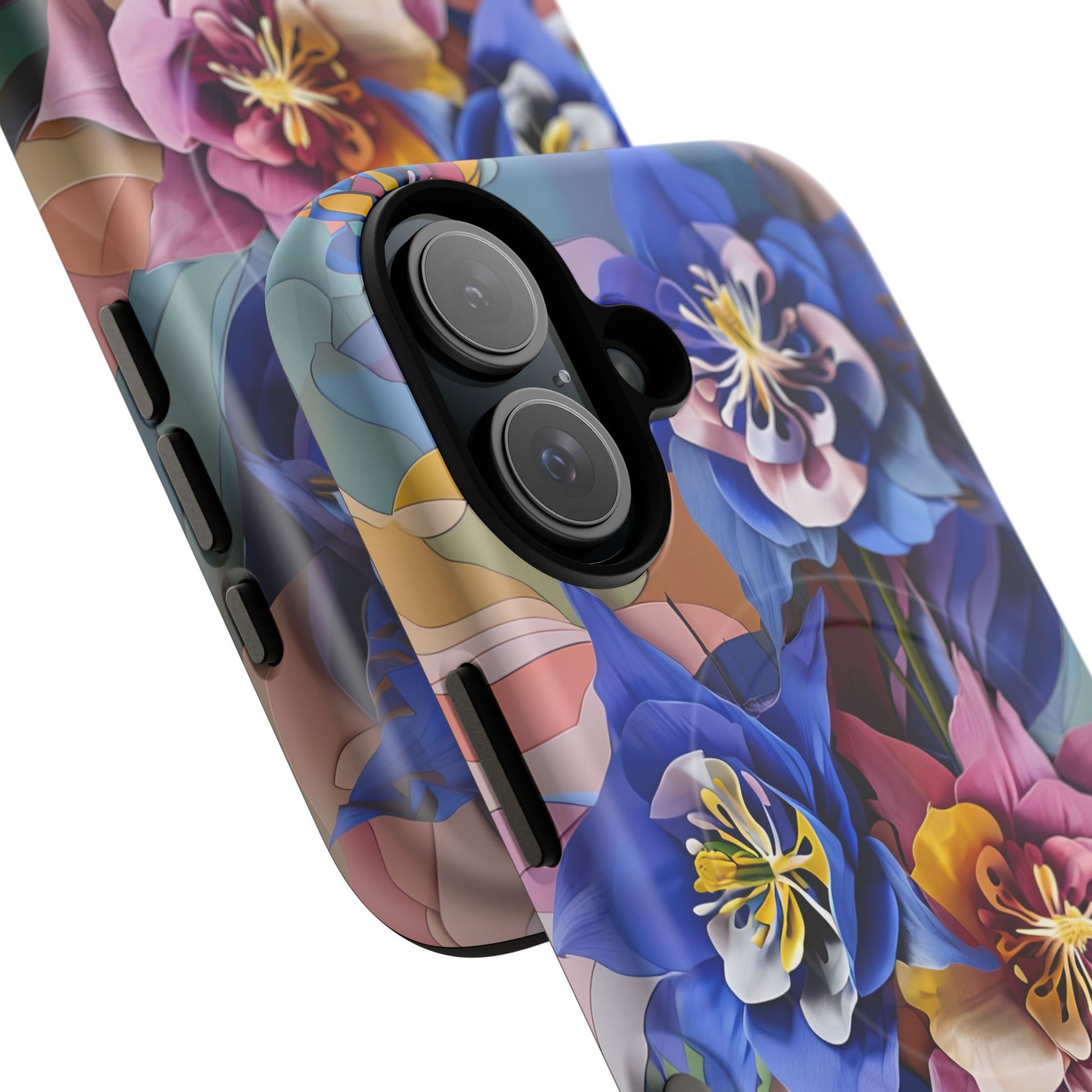 Blue Columbine Carnivale - Artistic Floral & Butterfly iPhone 16 MagSafe Phone Case - Vibrant Botanical Design