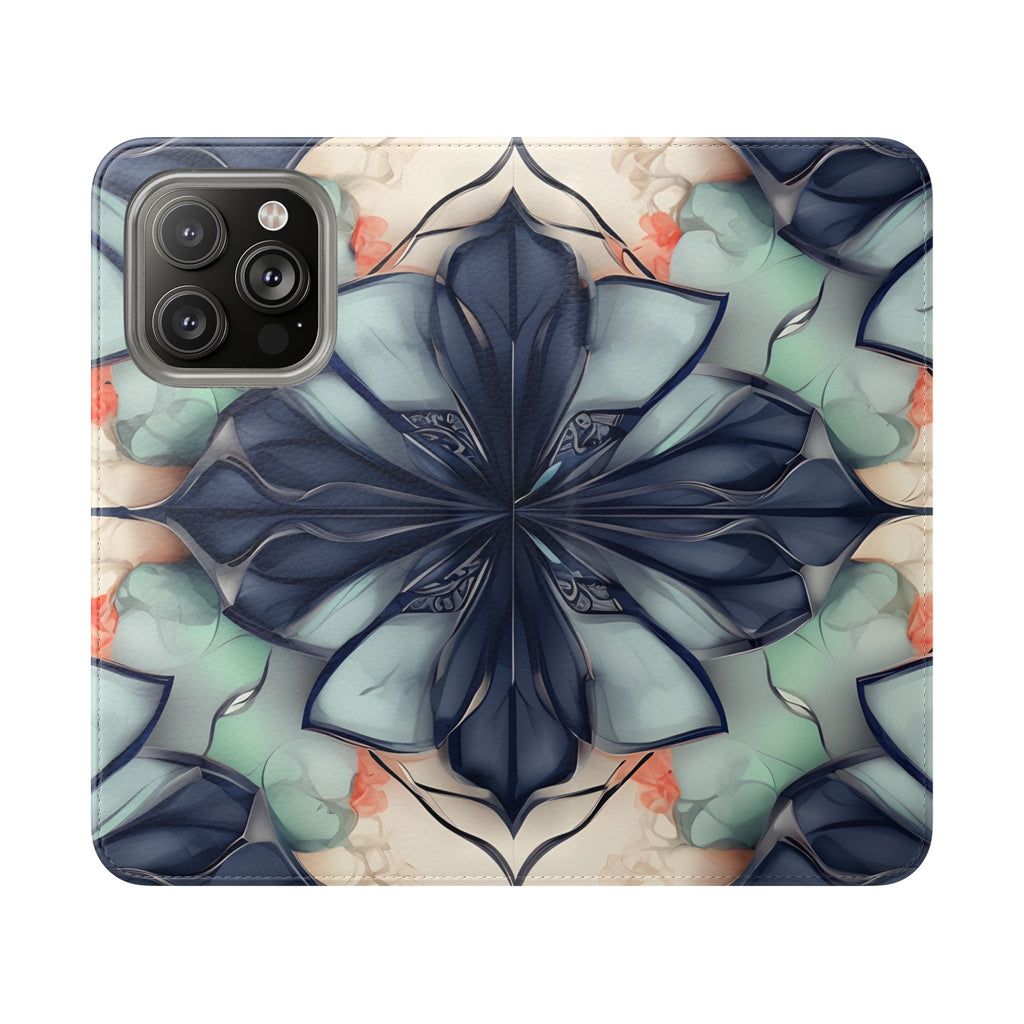 Midnight Mosaic - Abstract Floral Flip Phone Case for iPhone 14 Pro