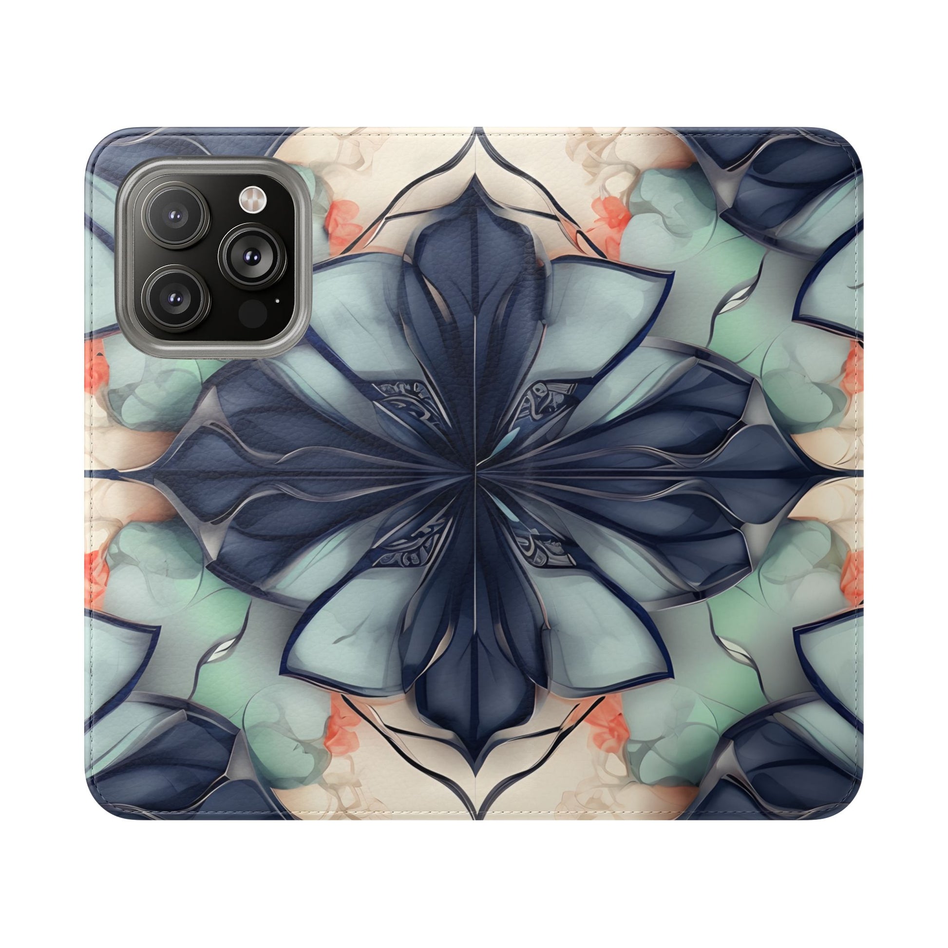 Midnight Mosaic - Abstract Floral Flip Phone Case for iPhone 14 Pro