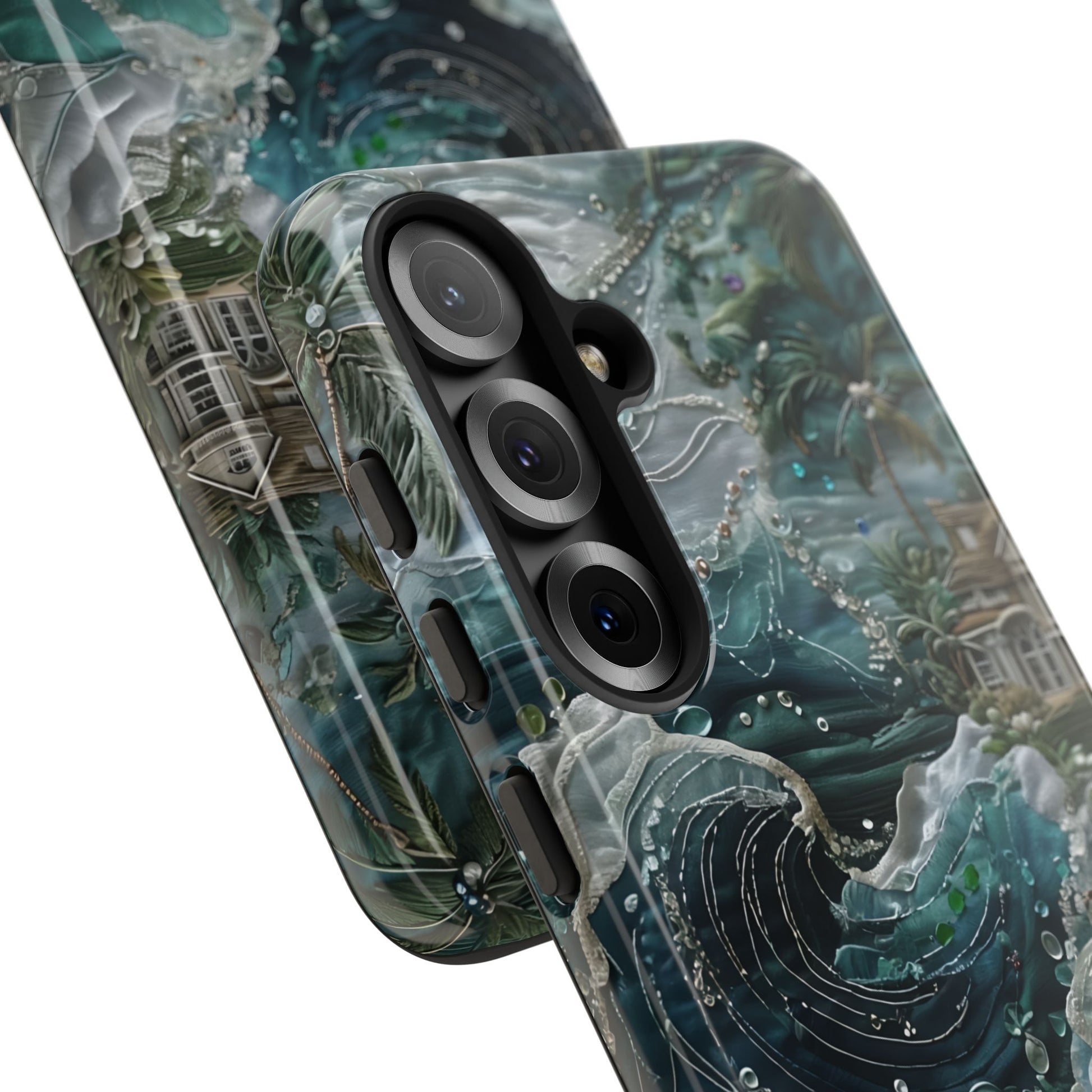 Tropical Midnight Wave - Artistic Ocean Samsung Galaxy S25 Tough Phone Case - Dramatic Blue Wave Design